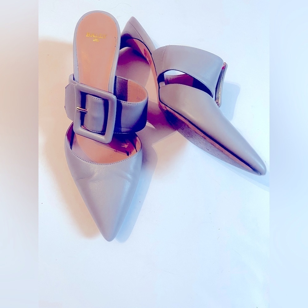 Bally Jemima buckle-detail mules Gray Kitten Heel Sz 37 US 7 Women - Picture 11 of 12